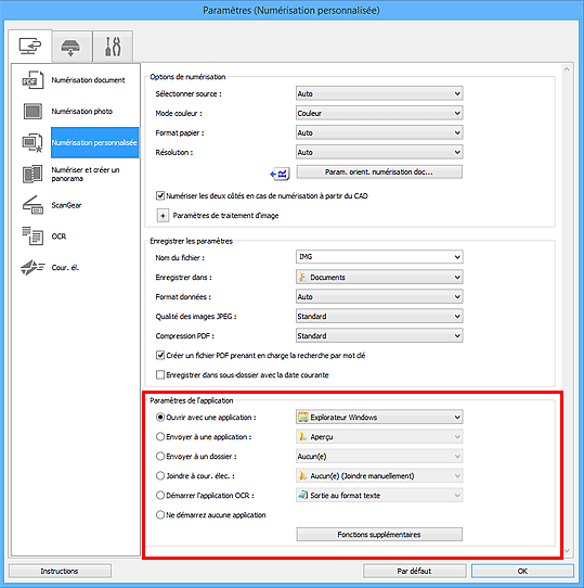 figure : boîte de dialogue Paramètres